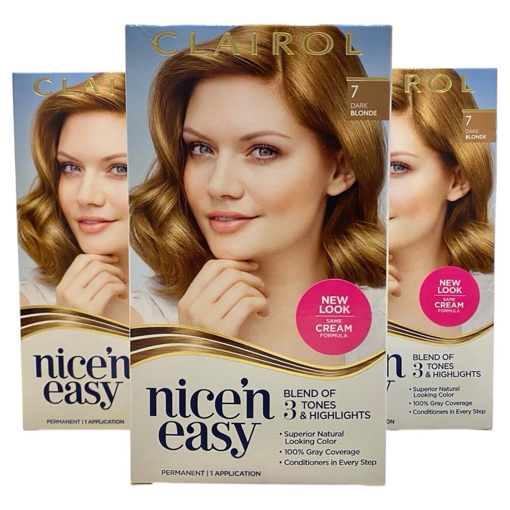 Clairol Nice'n Easy Permanent Hair Dye 7 Dark Blonde Hair Color, Pack of 3